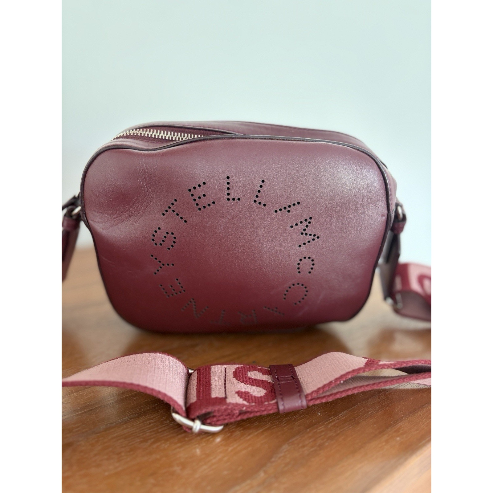 Stella Mccartney Logo Camera Bag Burgundy Vegan Leather Crossbody Authentic